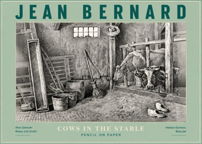 Jean Bernard Cows in the Stable No3 - Juliste