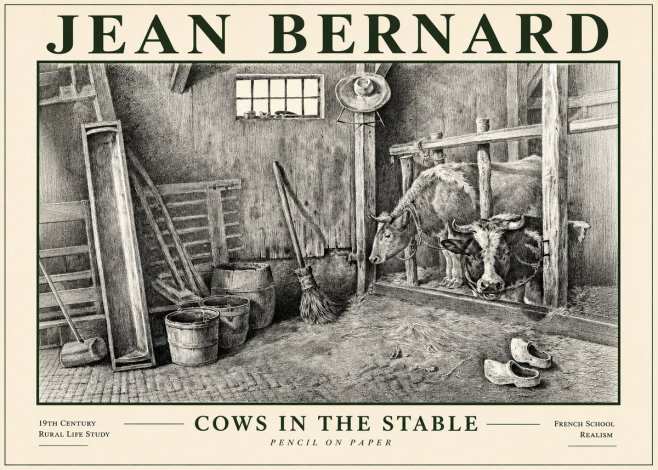 Jean Bernard Cows in the Stable No4 - Juliste