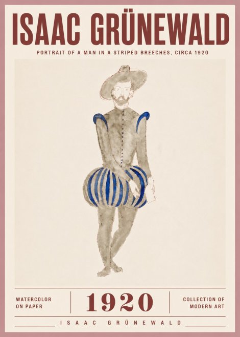 Isaac Grünewald Portrait of a Man in a Striped Breeches No5 - Juliste