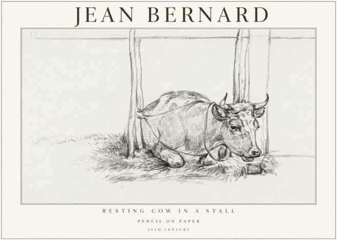 Jean Bernard Resting Cow in a Stall No1 - Juliste