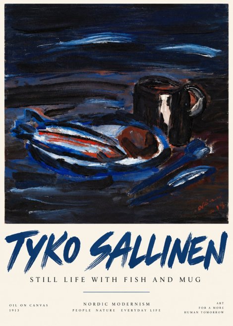 Tyko Sallinen Still Life with Fish and Mug No3 - Juliste