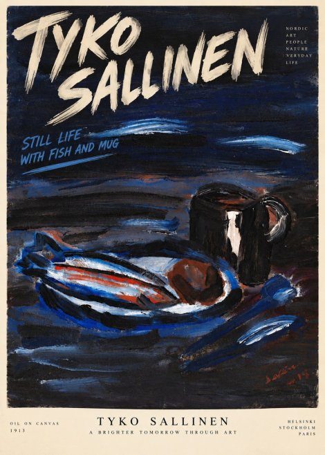 Tyko Sallinen Still Life with Fish and Mug No6 - Juliste
