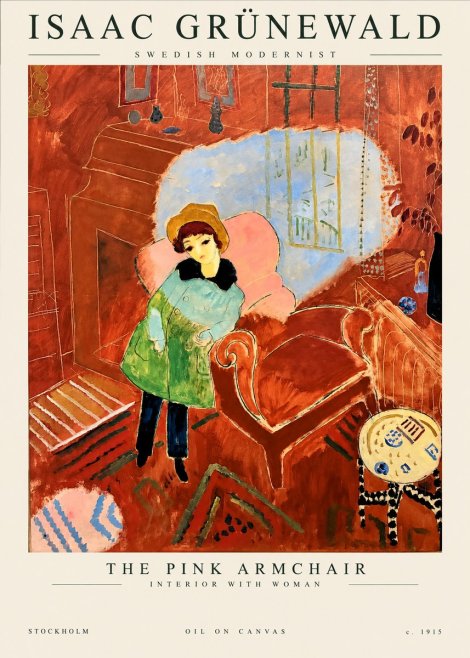 Isaac Grünewald Interior with Young Girl No2 - Juliste