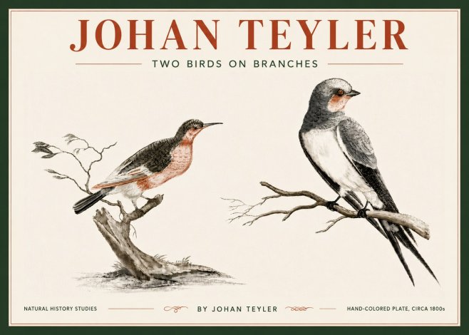 Johan Teyler Two Birds on Branches No6 - Juliste