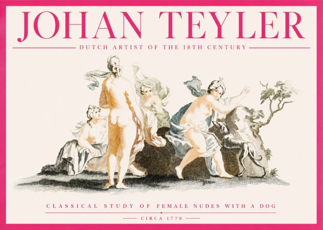 Johan Teyler Classical Study of Female Nudes with a Dog No4 - Juliste