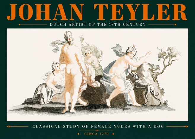 Johan Teyler Classical Study of Female Nudes with a Dog No5 - Juliste