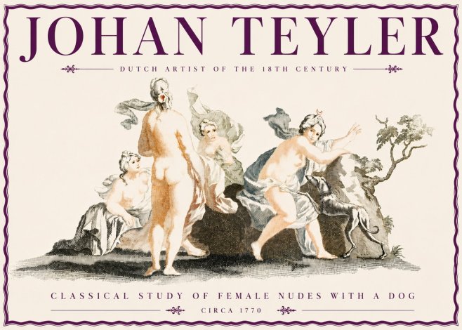 Johan Teyler Classical Study of Female Nudes with a Dog No6 - Juliste