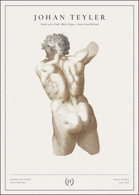 Johan Teyler Study of a Nude Male Figure, Seen from Behind No1 - Juliste