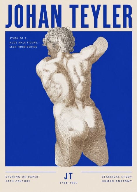 Johan Teyler Study of a Nude Male Figure, Seen from Behind No3 - Juliste