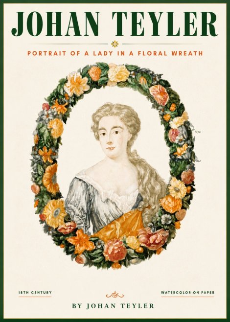 Johan Teyler Portrait of a Lady in a Floral Wreath No4 - Juliste