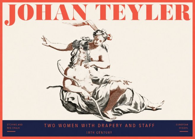 Johan Teyler Two Women with Drapery and Staff No2 - Juliste