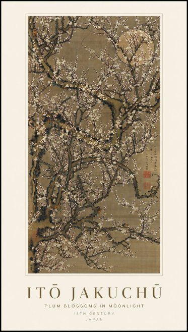 Itō Jakuchū Plum Blossoms in Moonlight No1 - Juliste