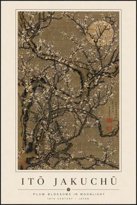 Itō Jakuchū Plum Blossoms in Moonlight No6 - Juliste