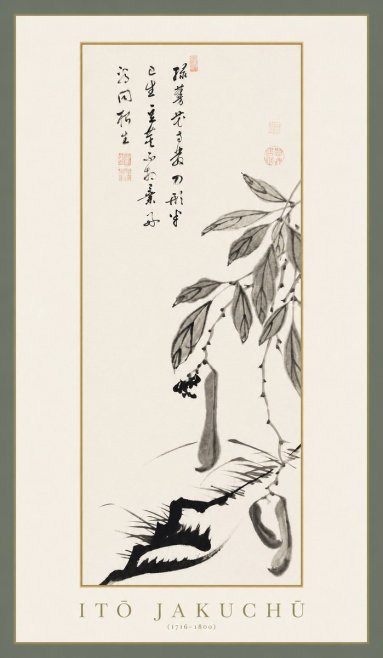 Itō Jakuchū Branch with Pods and Calligraphy No1 - Juliste