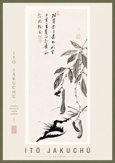 Itō Jakuchū Branch with Pods and Calligraphy No5 - Juliste
