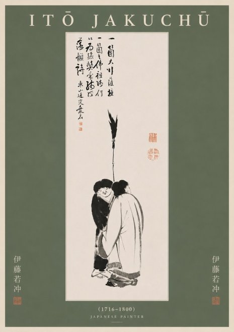 Itō Jakuchū Two Figures Holding a Staff No5 - Juliste