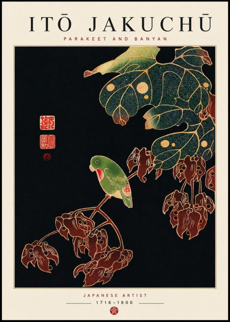 Itō Jakuchū Parakeet and Banyan No3 - Juliste