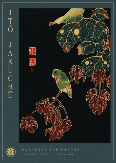 Itō Jakuchū Parakeet and Banyan No4 - Juliste