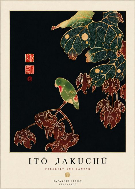 Itō Jakuchū Parakeet and Banyan No5 - Juliste