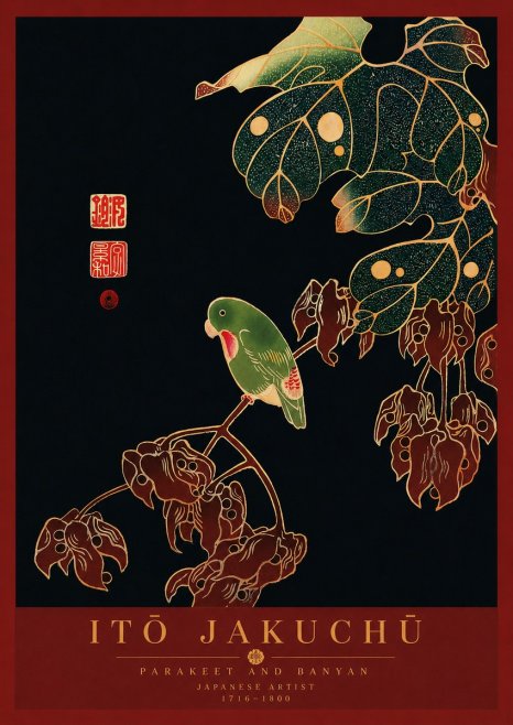 Itō Jakuchū Parakeet and Banyan No8 - Juliste