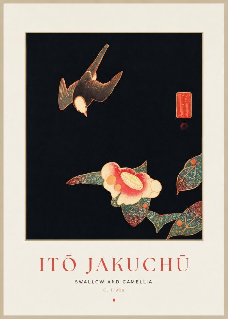 Itō Jakuchū Swallow and Camellia No1 - Juliste
