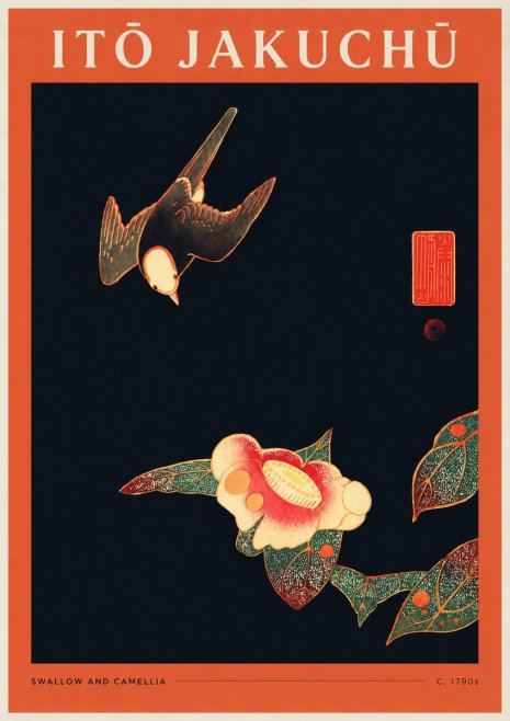 Itō Jakuchū Swallow and Camellia No2 - Juliste