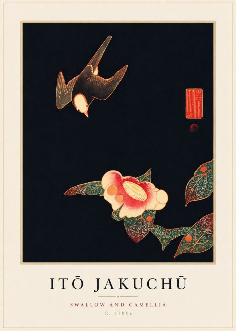 Itō Jakuchū Swallow and Camellia No3 - Juliste