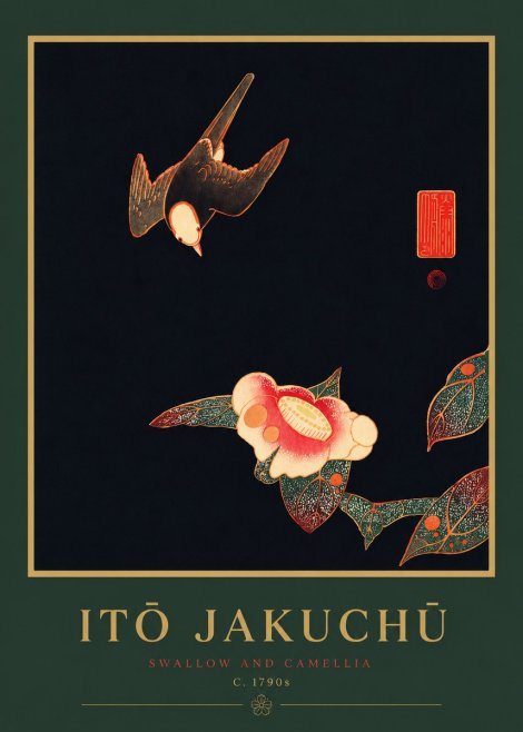 Itō Jakuchū Swallow and Camellia No4 - Juliste