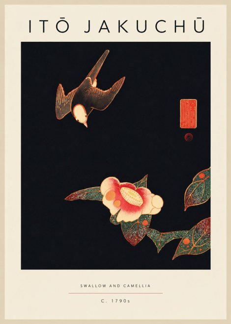 Itō Jakuchū Swallow and Camellia No5 - Juliste