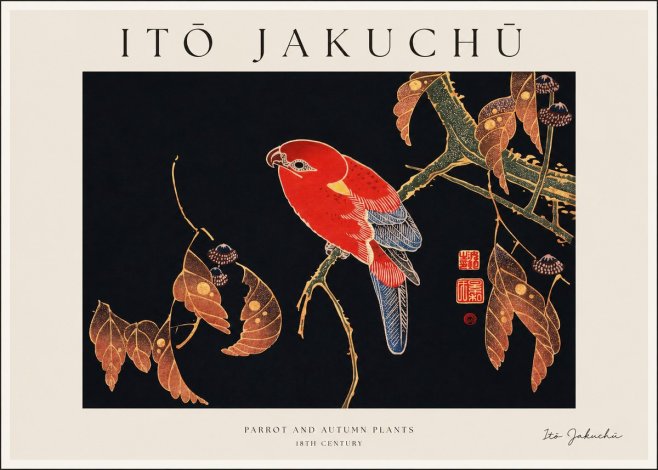 Itō Jakuchū Parrot and Autumn Plants No1 - Juliste