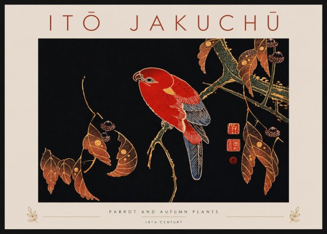 Itō Jakuchū Parrot and Autumn Plants No4 - Juliste