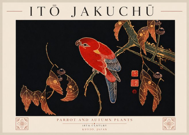 Itō Jakuchū Parrot and Autumn Plants No7 - Juliste