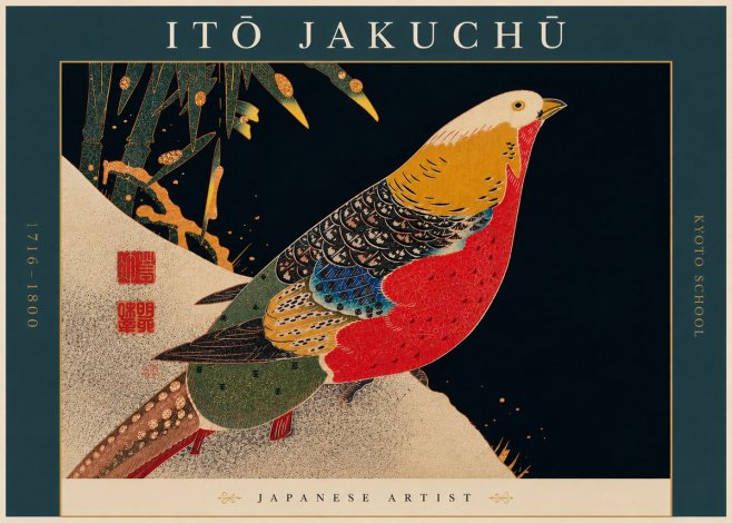 Itō Jakuchū Golden Pheasant and Bamboo No6 - Juliste