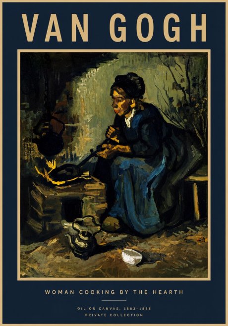 Van Gogh Woman Cooking by the Hearth No4 - Juliste