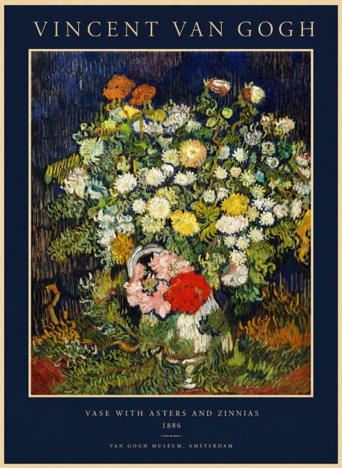 Van Gogh Vase with Asters and Zinnias No1 - Juliste