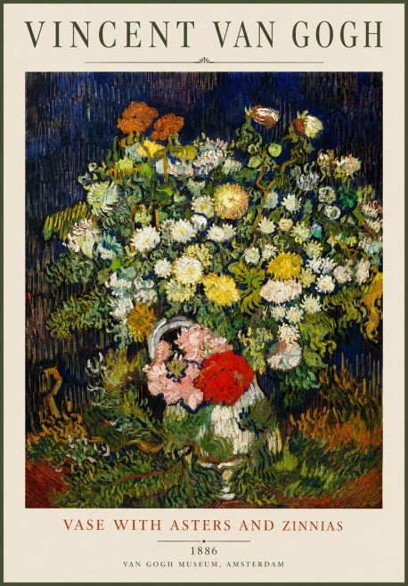 Van Gogh Vase with Asters and Zinnias No2 - Juliste