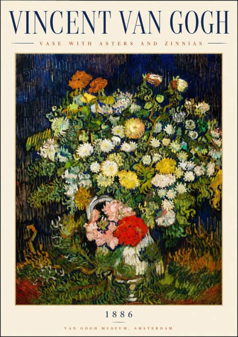 Van Gogh Vase with Asters and Zinnias No3 - Juliste