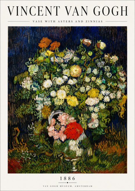 Van Gogh Vase with Asters and Zinnias No5 - Juliste
