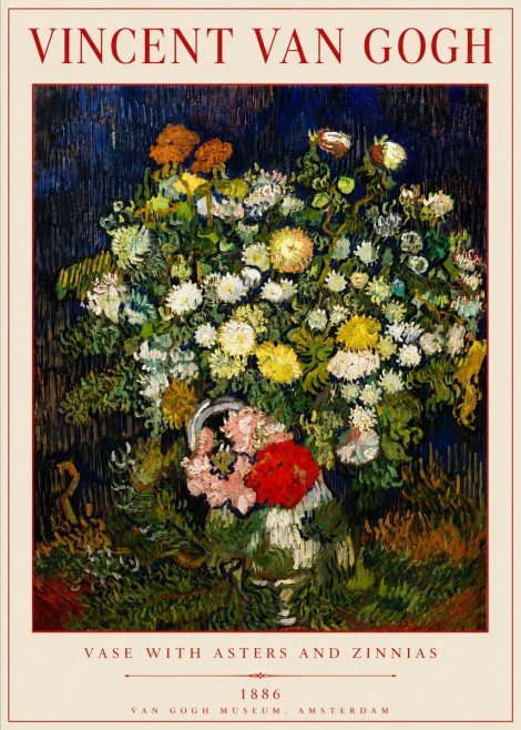 Van Gogh Vase with Asters and Zinnias No6 - Juliste