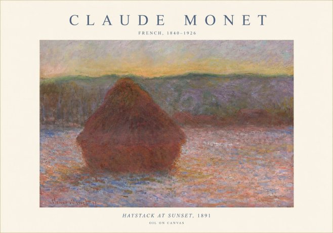 Monet Haystack at Sunset, 1891 No1 - Juliste