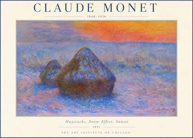 Monet Haystacks, Snow Effect, Sunset No3 - Juliste