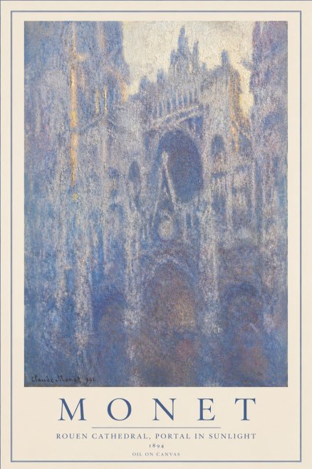 Monet Rouen Cathedral, Portal in Sunlight No4 - Juliste