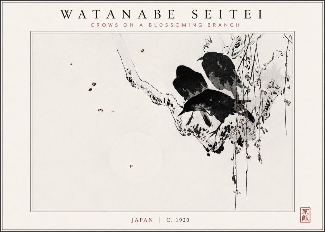Watanabe Seitei Crows on a Blossoming Branch No3 - Juliste