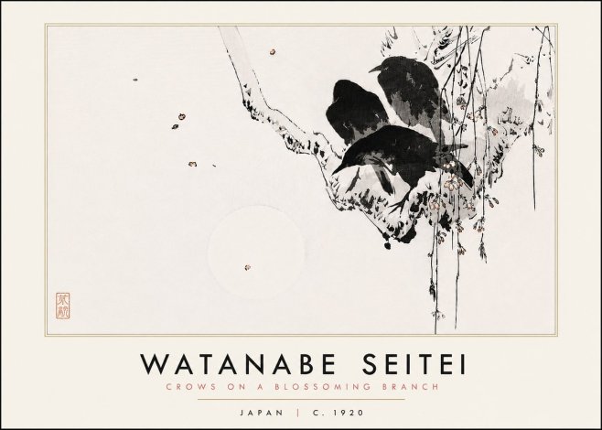 Watanabe Seitei Crows on a Blossoming Branch No6 - Juliste