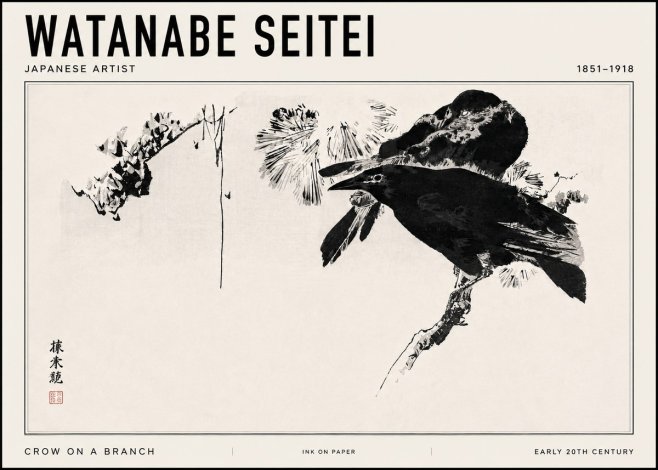 Watanabe Seitei Crow on a Branch No3 - Juliste
