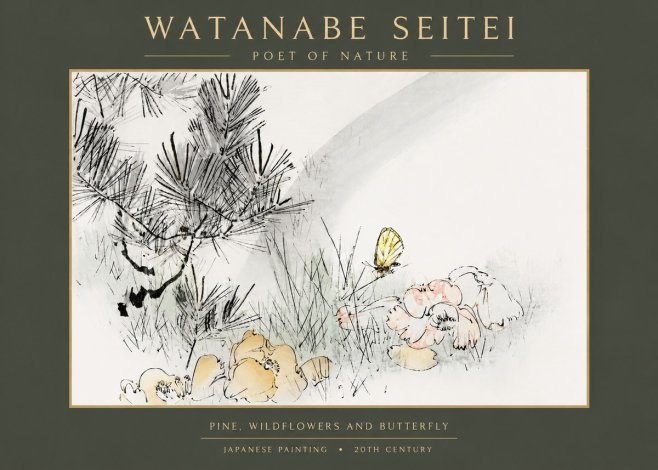 Watanabe Seitei Pine, Wildflowers and Butterfly No2 - Juliste