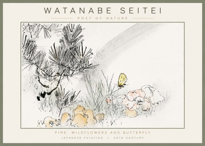 Watanabe Seitei Pine, Wildflowers and Butterfly No4 - Juliste