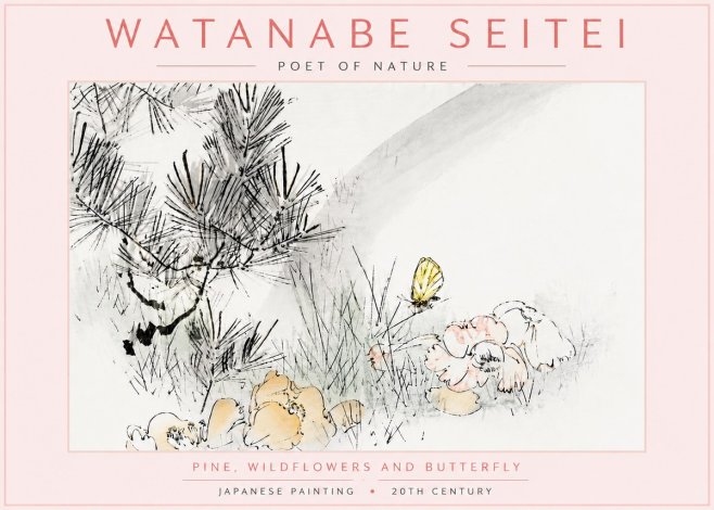 Watanabe Seitei Pine, Wildflowers and Butterfly No6 - Juliste