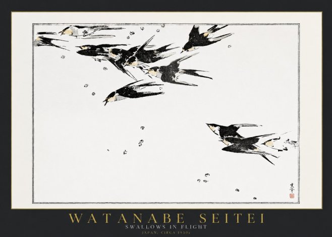 Watanabe Seitei Swallows in Flight No2 - Juliste