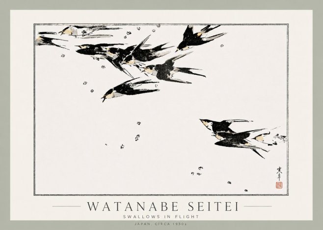 Watanabe Seitei Swallows in Flight No3 - Juliste